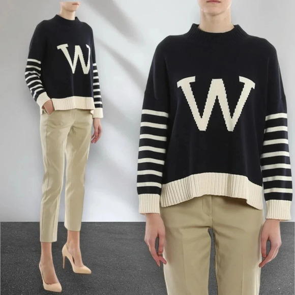 NEW WEEKEND MAX MARA Moresca Crewneck Sweater Navy White Striped Size S - Picture 1 of 16